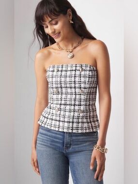 White House Black Market Black and White Tweed Strapless Top nwot size 0